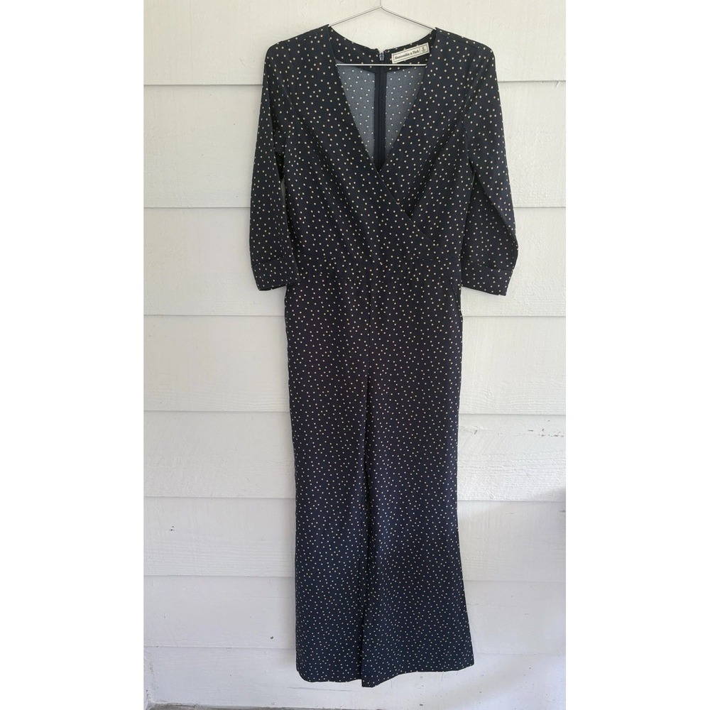 Abercrombie & Fitch Polka Dot Wide Leg Wrap Jumpsuit Size 0 Black Tan